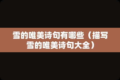 雪的唯美诗句有哪些（描写雪的唯美诗句大全）